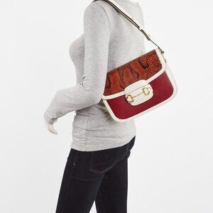 Gucci Orange/Red/White Snakeskin/Leather 1955 Horsebit Shoulder Bag